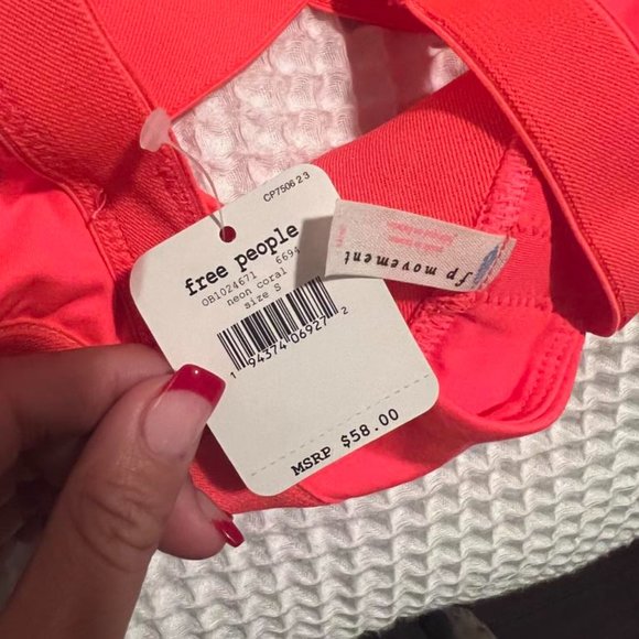 Free People Movement End Game Sports Bra - Neon Coral Size S - Picture 3 of 5